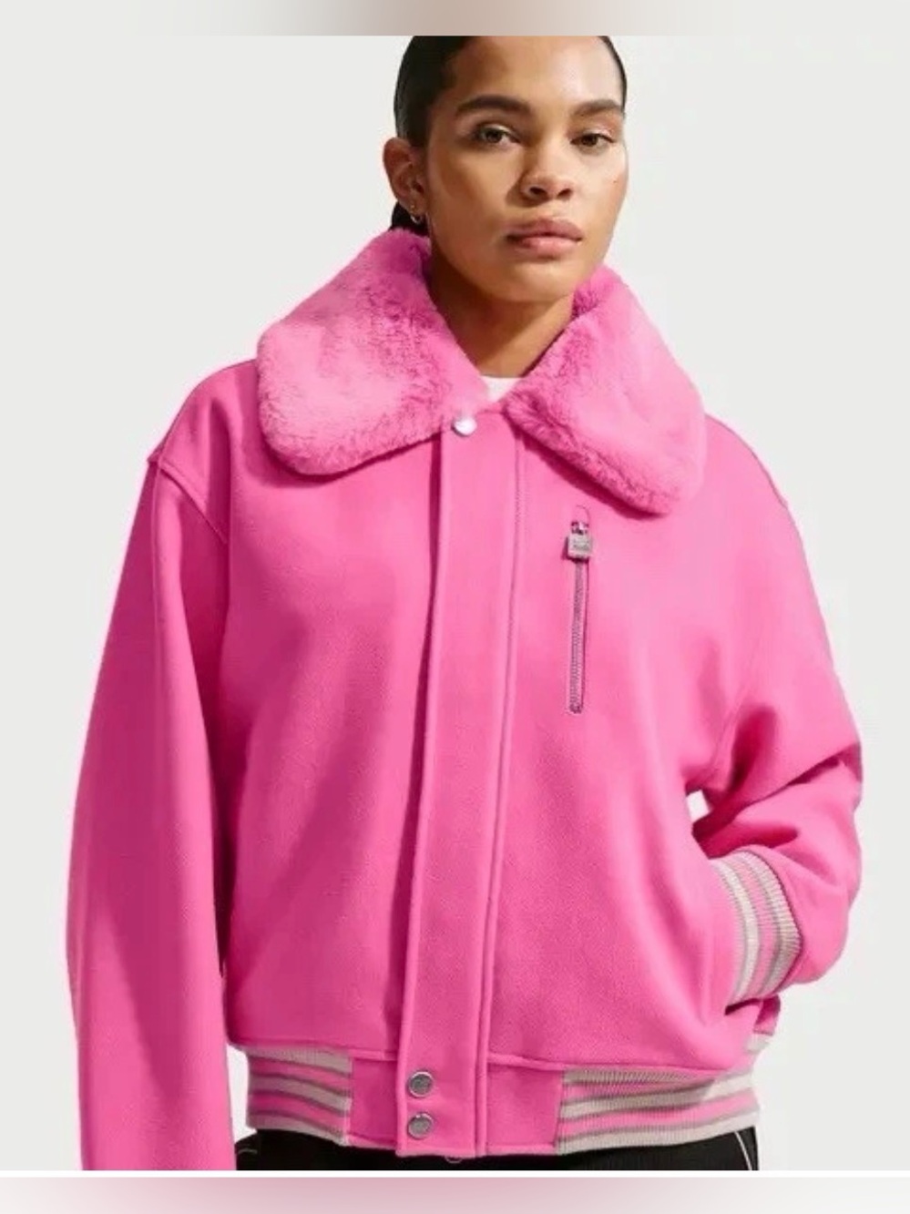 NWT Nike Women's Naomi Osaka Varsity Wool Oversized Fit Pink Jacket M